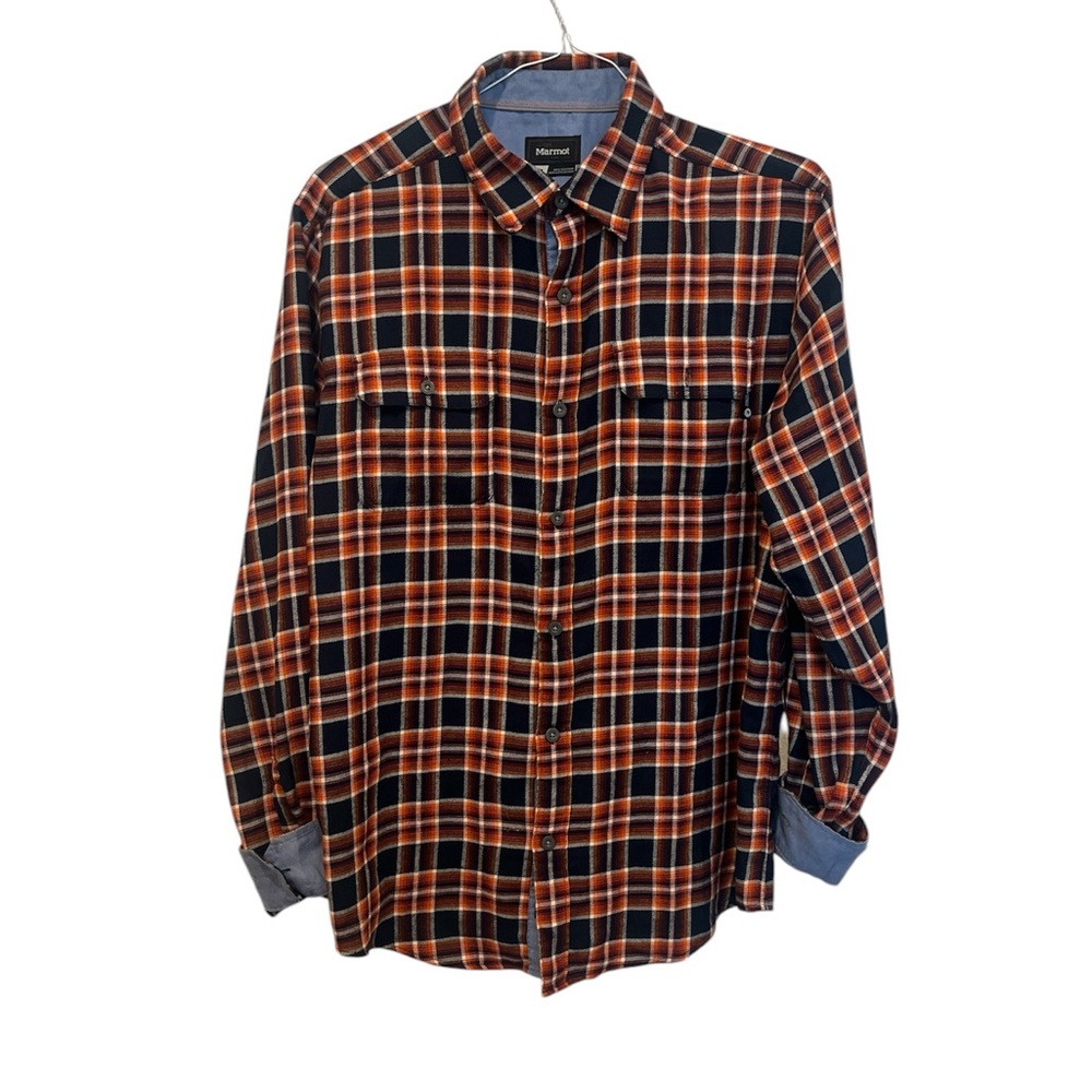 Marmot Men’s Flannel Shirt Plaid Long Sleeve Button Up Casual L‎ Flip Cuff EUC